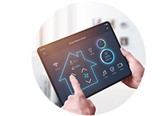 Hands holding a smart home device