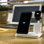 Wireless charging station for phone, earbuds and watch.
